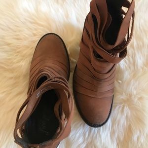 Free People stacked heel booties.